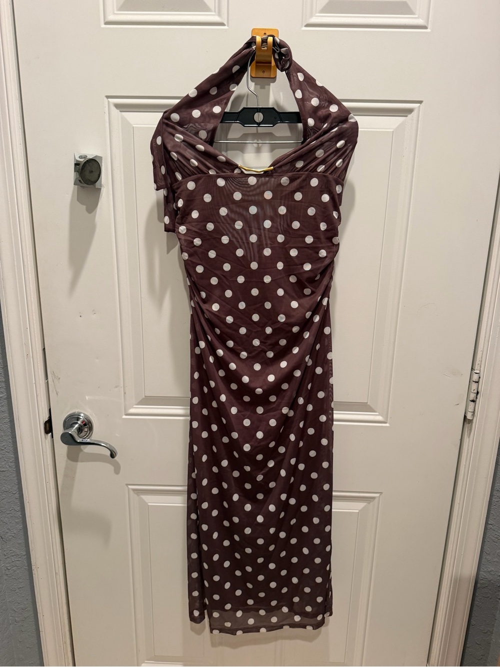 Caroline Constas Brown Polka Dot Halter Cover Up Maxi Dress sz M - Picture 2 of 7